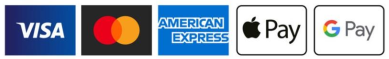 Visa, Mastercard, Amex, Apple Pay, Google Pay
